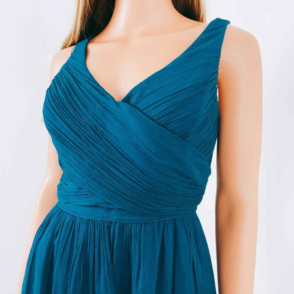 J.Crew Dark Teal Blue Silk Fit and Flare Dress - Picture 3 of 9